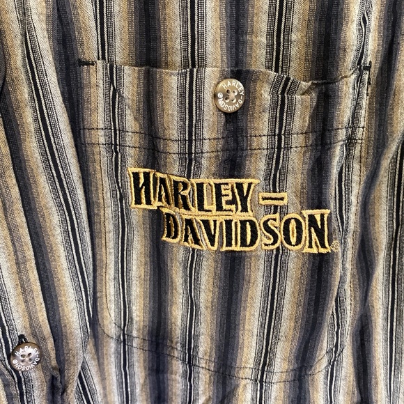 Harley Davidson Shirt Button Up Mens Large Tall. Striped Nice Preowned. - Picture 2 of 10